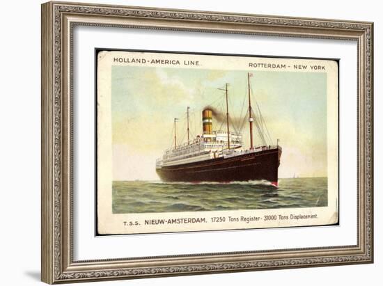Holland America Line, T.S.S Nieuw Amsterdam, Steamer-null-Framed Giclee Print
