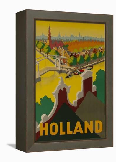 Holland Canal Travel Poster-null-Framed Premier Image Canvas