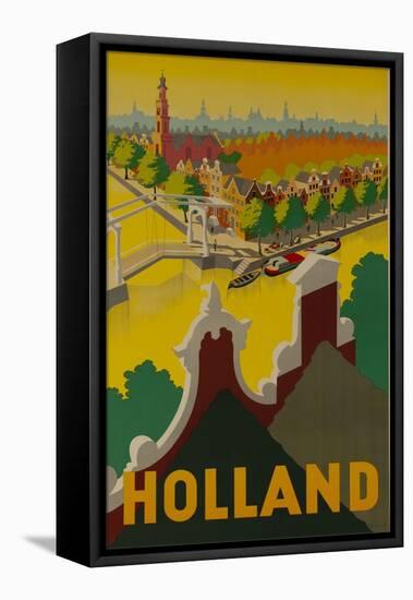 Holland Canal Travel Poster-null-Framed Premier Image Canvas