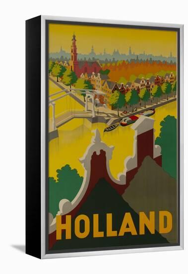 Holland Canal Travel Poster-null-Framed Premier Image Canvas