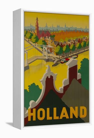 Holland Canal Travel Poster-null-Framed Premier Image Canvas