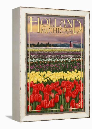 Holland, Michigan - Tulip Fields-Lantern Press-Framed Stretched Canvas