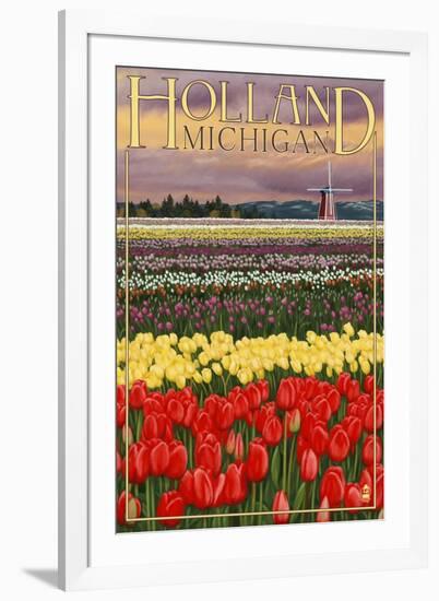 Holland, Michigan - Tulip Fields-Lantern Press-Framed Art Print