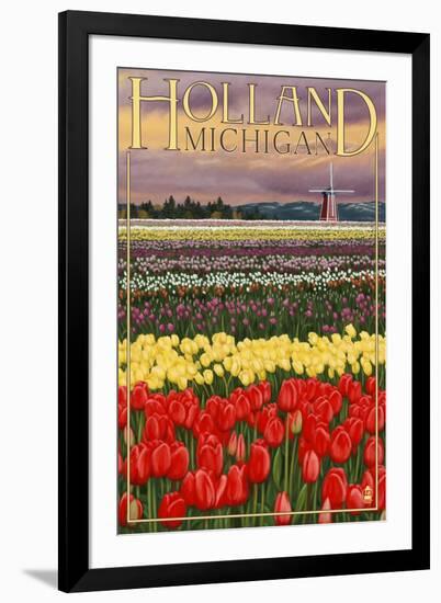 Holland, Michigan - Tulip Fields-Lantern Press-Framed Art Print