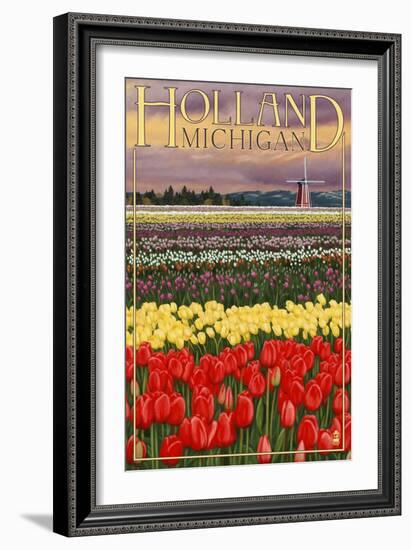 Holland, Michigan - Tulip Fields-Lantern Press-Framed Art Print