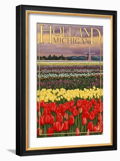 Holland, Michigan - Tulip Fields-Lantern Press-Framed Art Print