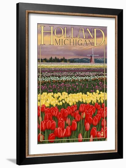 Holland, Michigan - Tulip Fields-Lantern Press-Framed Premium Giclee Print