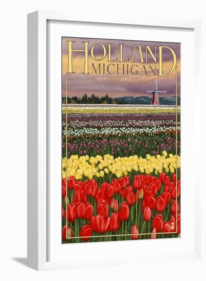 Holland, Michigan - Tulip Fields-Lantern Press-Framed Premium Giclee Print