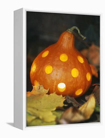 Hollowed Out Pumpkin with Holes and Light Inside-Alena Hrbkova-Framed Premier Image Canvas