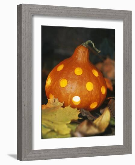 Hollowed Out Pumpkin with Holes and Light Inside-Alena Hrbkova-Framed Photographic Print