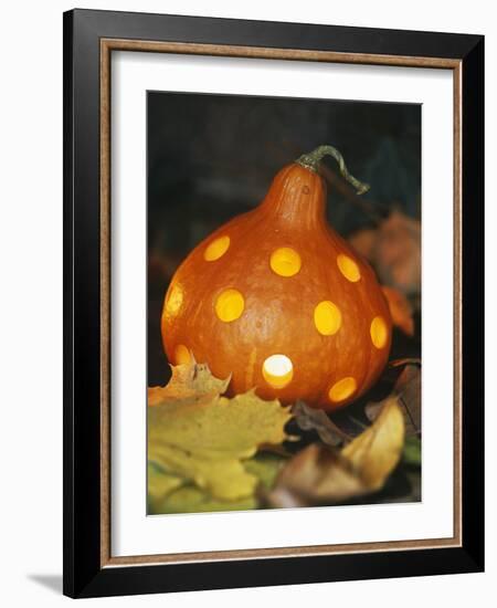 Hollowed Out Pumpkin with Holes and Light Inside-Alena Hrbkova-Framed Photographic Print