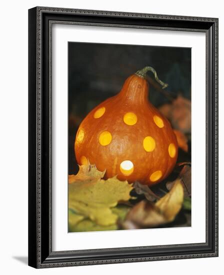 Hollowed Out Pumpkin with Holes and Light Inside-Alena Hrbkova-Framed Photographic Print