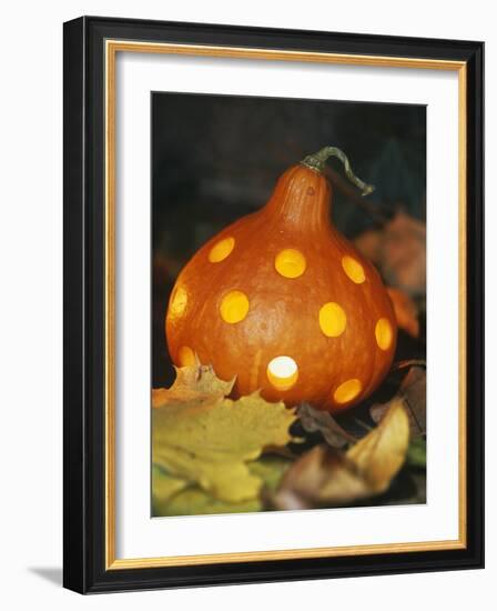 Hollowed Out Pumpkin with Holes and Light Inside-Alena Hrbkova-Framed Photographic Print