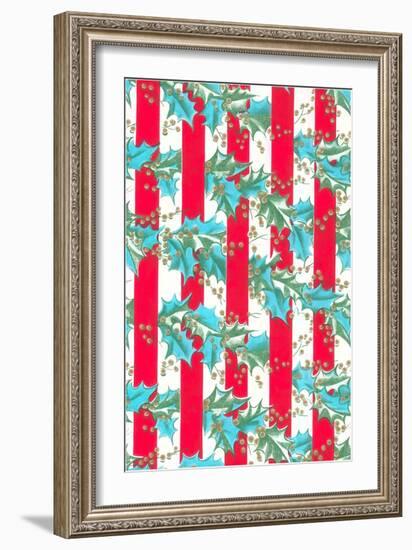 Holly and Stripes, Christmas Wrapping-null-Framed Art Print