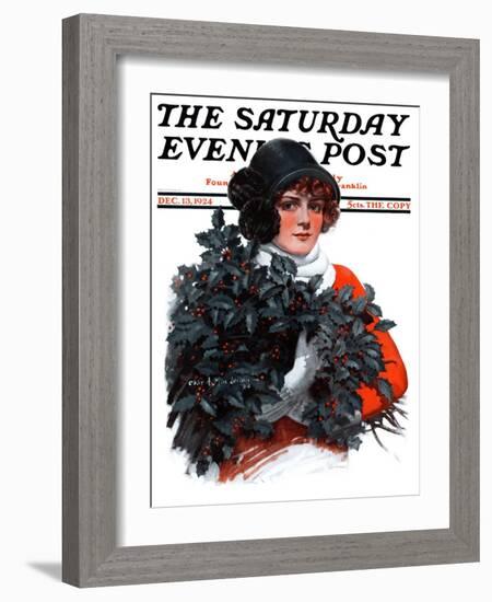 "Holly Bouquet," Saturday Evening Post Cover, December 13, 1924-Charles A. MacLellan-Framed Giclee Print