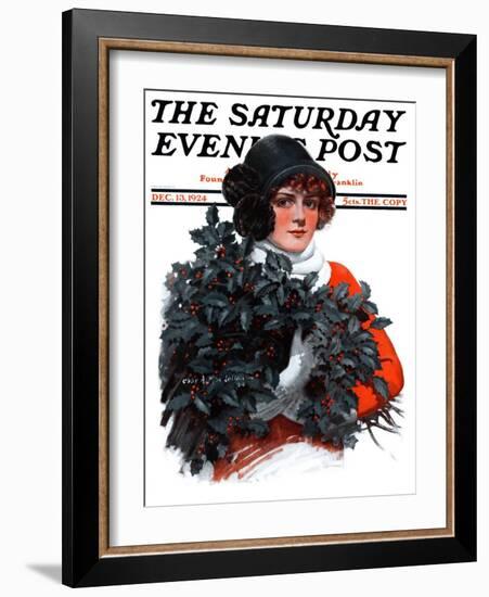 "Holly Bouquet," Saturday Evening Post Cover, December 13, 1924-Charles A. MacLellan-Framed Giclee Print