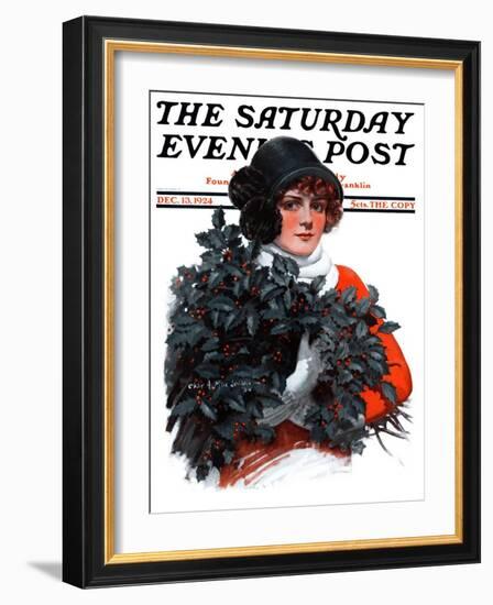 "Holly Bouquet," Saturday Evening Post Cover, December 13, 1924-Charles A. MacLellan-Framed Giclee Print