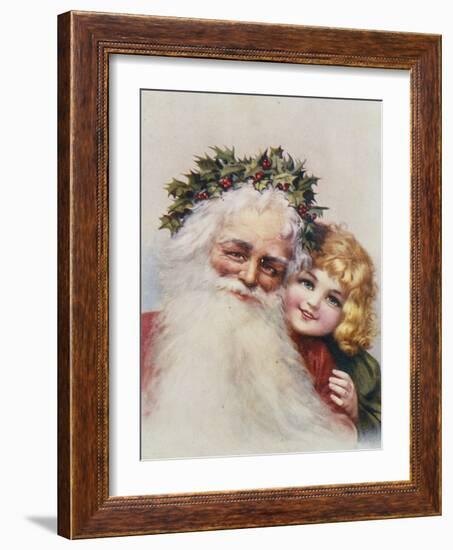 Holly Crowned Father Christmas and Child-null-Framed Giclee Print