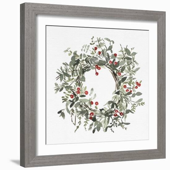 Holly Farmhouse Wreath I-Emma Caroline-Framed Art Print