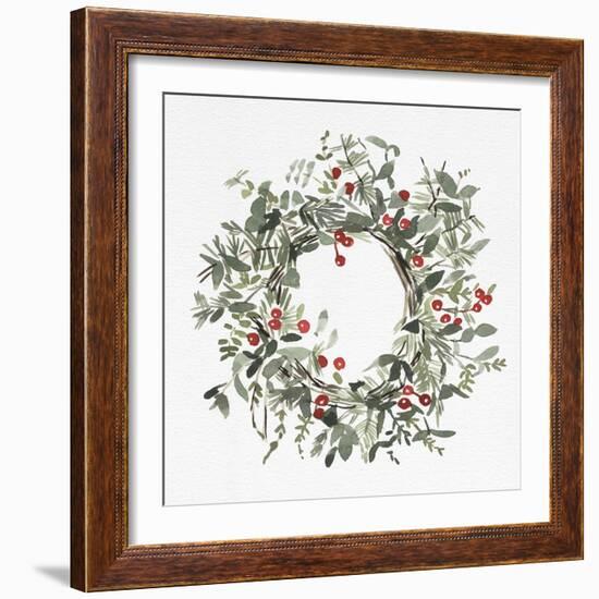 Holly Farmhouse Wreath I-Emma Caroline-Framed Art Print