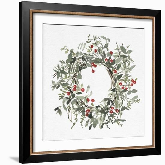 Holly Farmhouse Wreath I-Emma Caroline-Framed Art Print