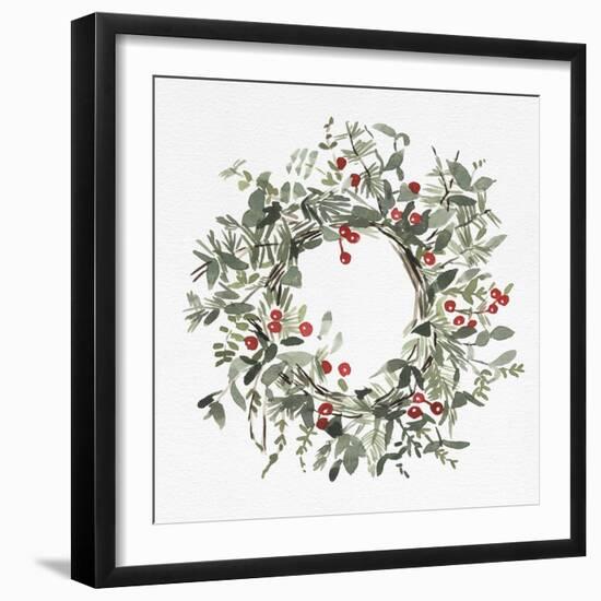 Holly Farmhouse Wreath I-Emma Caroline-Framed Art Print