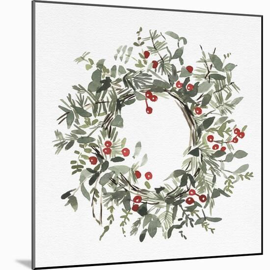 Holly Farmhouse Wreath I-Emma Caroline-Mounted Art Print