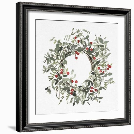 Holly Farmhouse Wreath I-Emma Caroline-Framed Art Print