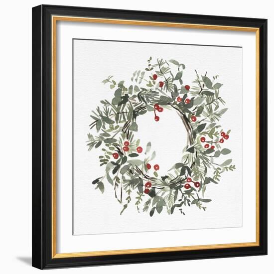 Holly Farmhouse Wreath I-Emma Caroline-Framed Art Print