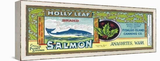 Holly Leaf Salmon Can Label - Anacortes, WA-Lantern Press-Framed Stretched Canvas