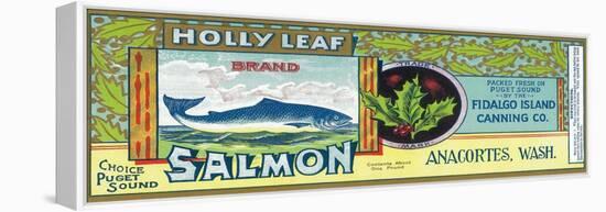 Holly Leaf Salmon Can Label - Anacortes, WA-Lantern Press-Framed Stretched Canvas