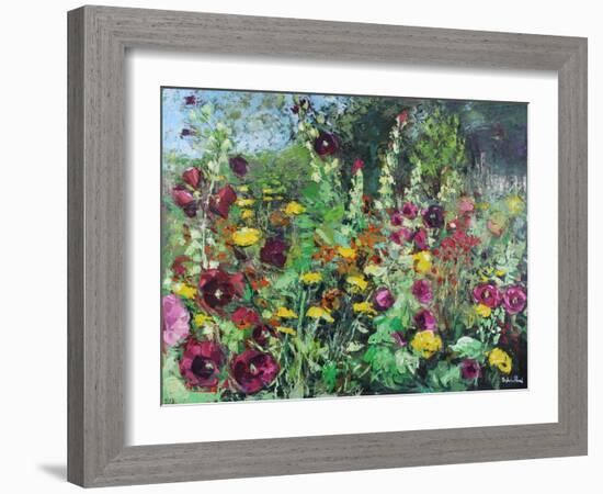 Hollyhock Garden, 2021 (oil on canvas)-Sylvia Paul-Framed Giclee Print