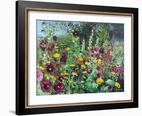 Hollyhock Garden, 2021 (oil on canvas)-Sylvia Paul-Framed Giclee Print