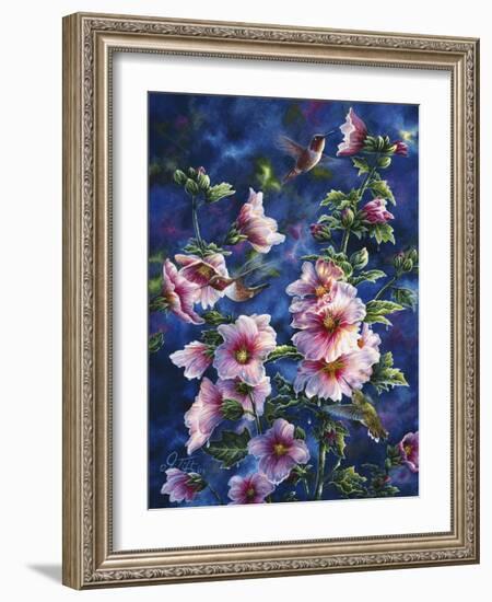 Hollyhocks and Hummingbirds-Jeff Tift-Framed Giclee Print