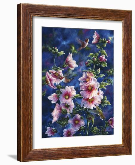 Hollyhocks and Hummingbirds-Jeff Tift-Framed Giclee Print