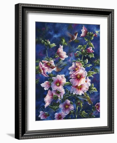 Hollyhocks and Hummingbirds-Jeff Tift-Framed Giclee Print