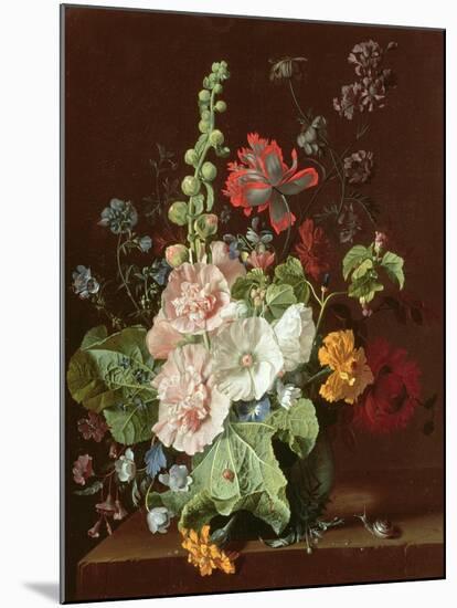 Hollyhocks and Other Flowers in a Vase, 1702-20-Jan van Huysum-Mounted Giclee Print