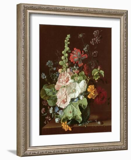 Hollyhocks and Other Flowers in a Vase, 1702-20-Jan van Huysum-Framed Giclee Print