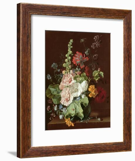 Hollyhocks and Other Flowers in a Vase, 1702-20-Jan van Huysum-Framed Giclee Print