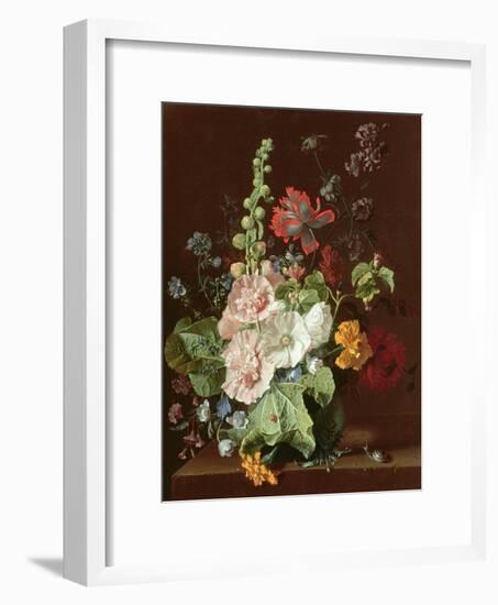 Hollyhocks and Other Flowers in a Vase, 1702-20-Jan van Huysum-Framed Giclee Print