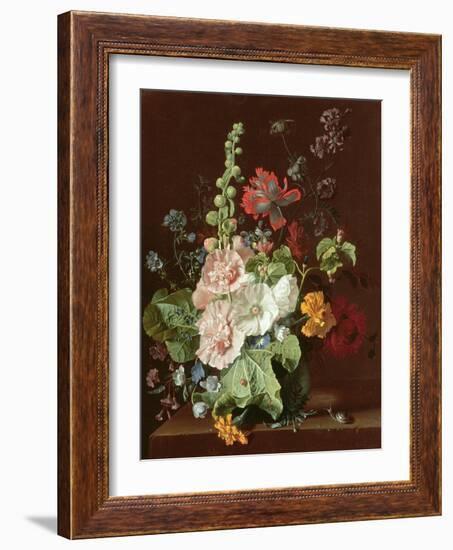 Hollyhocks and Other Flowers in a Vase, 1702-20-Jan van Huysum-Framed Giclee Print