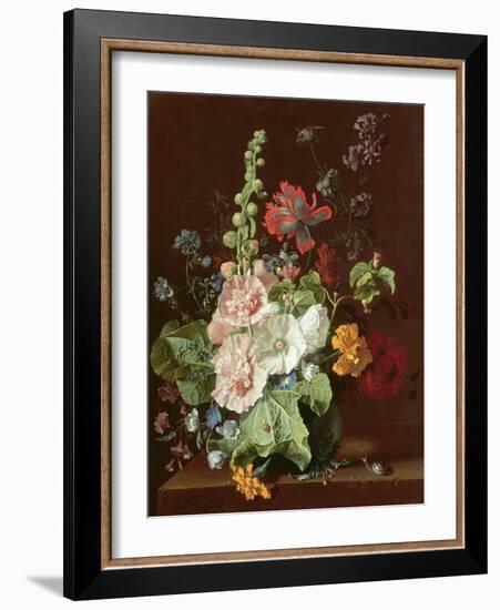 Hollyhocks and Other Flowers in a Vase, 1702-20-Jan van Huysum-Framed Giclee Print