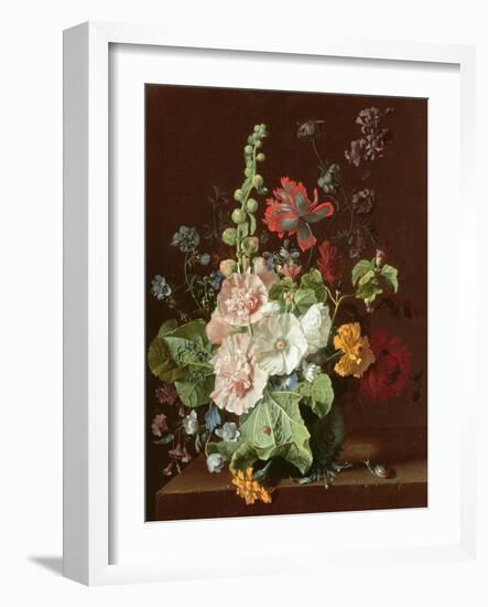 Hollyhocks and Other Flowers in a Vase, 1702-20-Jan van Huysum-Framed Giclee Print