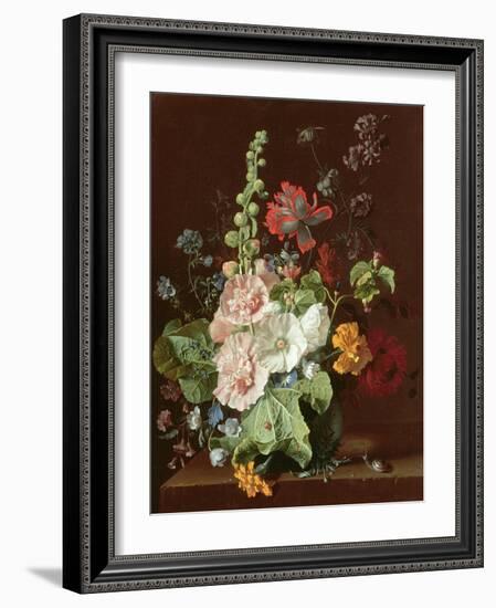 Hollyhocks and Other Flowers in a Vase, 1702-20-Jan van Huysum-Framed Giclee Print