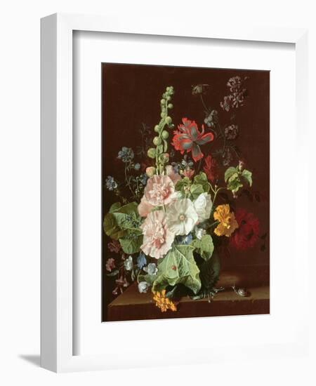 Hollyhocks and Other Flowers in a Vase, 1702-20-Jan van Huysum-Framed Giclee Print