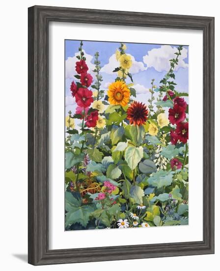 Hollyhocks and Sunflowers, 2005-Christopher Ryland-Framed Premium Giclee Print