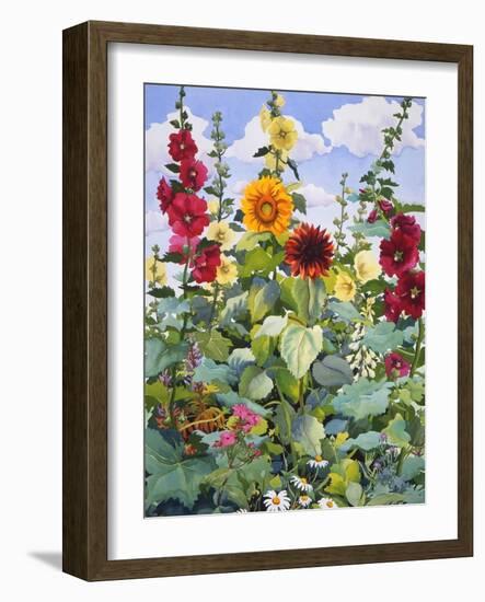 Hollyhocks and Sunflowers, 2005-Christopher Ryland-Framed Premium Giclee Print