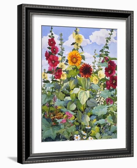 Hollyhocks and Sunflowers, 2005-Christopher Ryland-Framed Premium Giclee Print