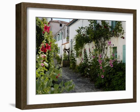 Hollyhocks Lining a Street with a Well, La Flotte, Ile De Re, Charente-Maritime, France, Europe-Richardson Peter-Framed Photographic Print