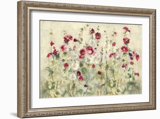 Hollyhocks Row Cool-Cheri Blum-Framed Art Print